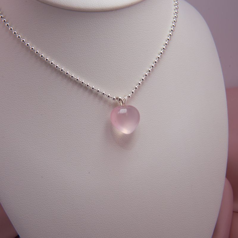 Preview: Rosa Quarz Herz mit Kugelkette